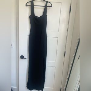 NWT- Boohoo, Black Square neck, Maxi dress, Side Slit, Size 6